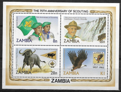 Zambia Partio -aiheinen postimerkkiarkki **