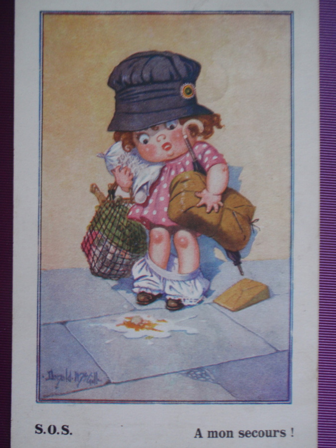 Donald McGill tytön housut pudonneet WANHA 1920