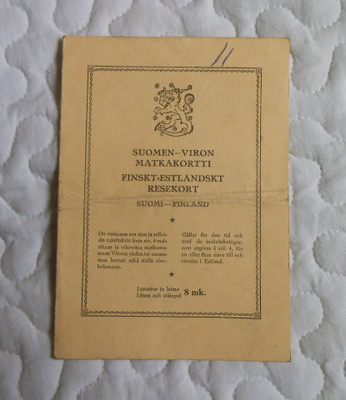 Suomen-Viron Matkakortti 1929