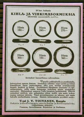 * Vanha kihla- ja vihkisormusmainos magneettina * 20-luku