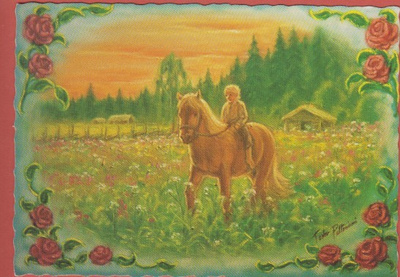 Terho Peltoniemi Lapsi ratsastaa niityllä