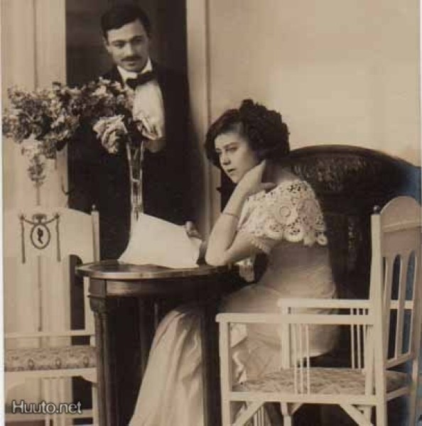 RAKKAUS / Tyttö ja rakkauskirje, mies ovella. 1900-l.