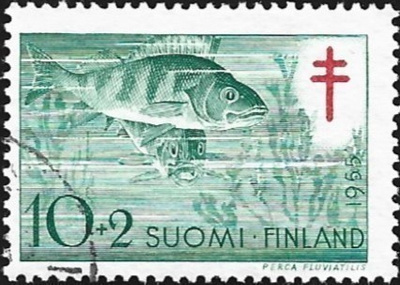 1955 TUB merkki  Ahven  10 + 2 mk leimattu LaPe 443