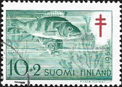 1955 TUB merkki  Ahven  10 + 2 mk leimattu LaPe 443