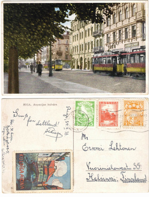 Vanha kortti, Riika, Aspazijan bulevardi, vuodelta 1938