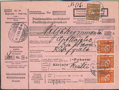 M30 1930 1mk oranssi ym postiennakkopostikortti