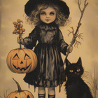 Halloween noitatyttö ja musta kissa - pikkukuva 1