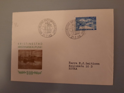 FDC Suomi 1949 Kristiinankaupunki EL, teemakuori , kulkenut