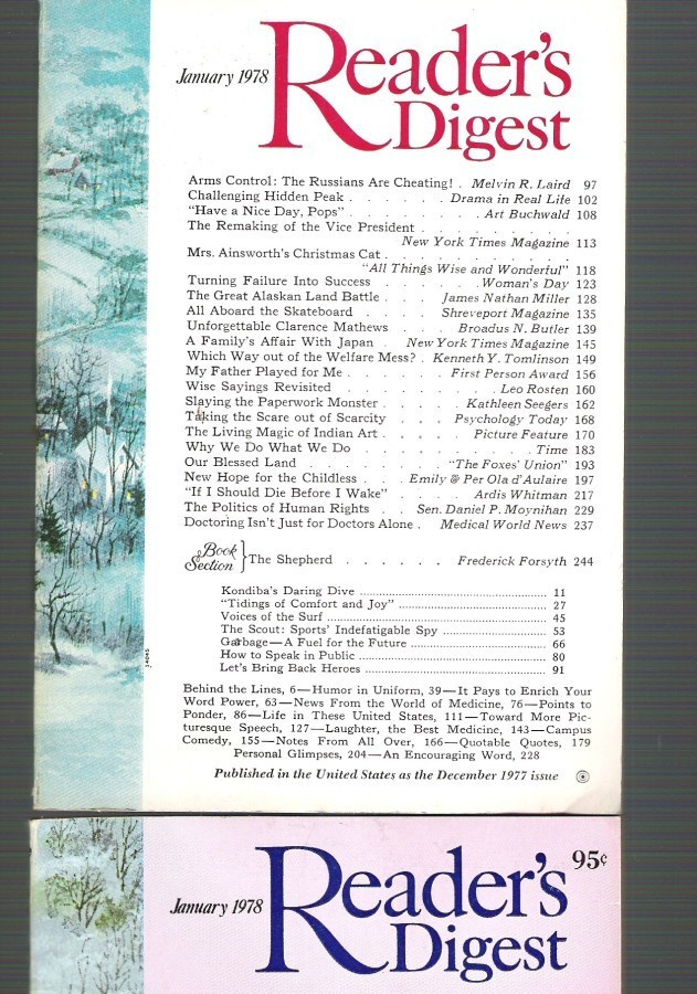 Reader`s Digest, December 1977 ja January 1978.