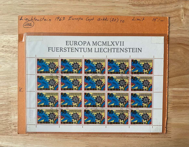 Postimerkkiarkki Liechtenstein Europa Cept 1967