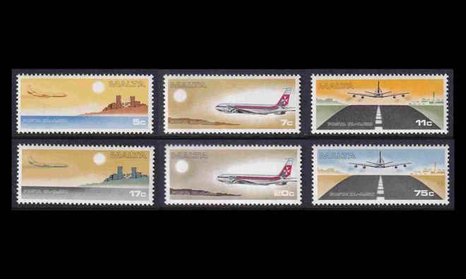 Malta 574-9 ** Lentoposti lentokoneita (1978)