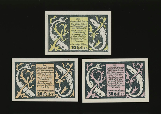 Itävalta Notgeld 10, 20, 50 Heller, St. Roman 1920