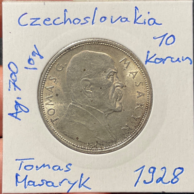 Czechoslovakia 10 Korun, Ag.700, 10g 1928