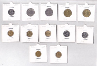 Viro 10 senti - 1 Kroon v.1991-2004 12 kolikkoa kehyksissä