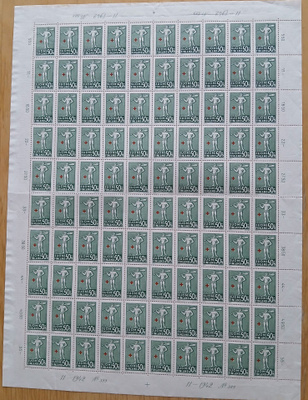 1.1.1943 Punainen Risti, 50p+5p vihreä arkki. LAPE 271**