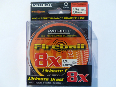PATRIOT FIREBALL 8X 120m, 0,10mm, 5,5kg Väri: Fire Orange