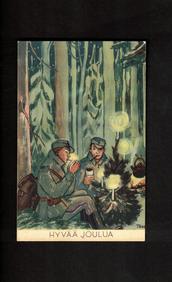 Sotilaspostikortti, Sotilaat nuotiolla, Tove Jansson