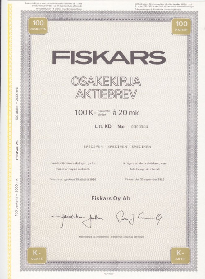 OKK 1986 Fiskars Oy spec pörssi, Helsinki