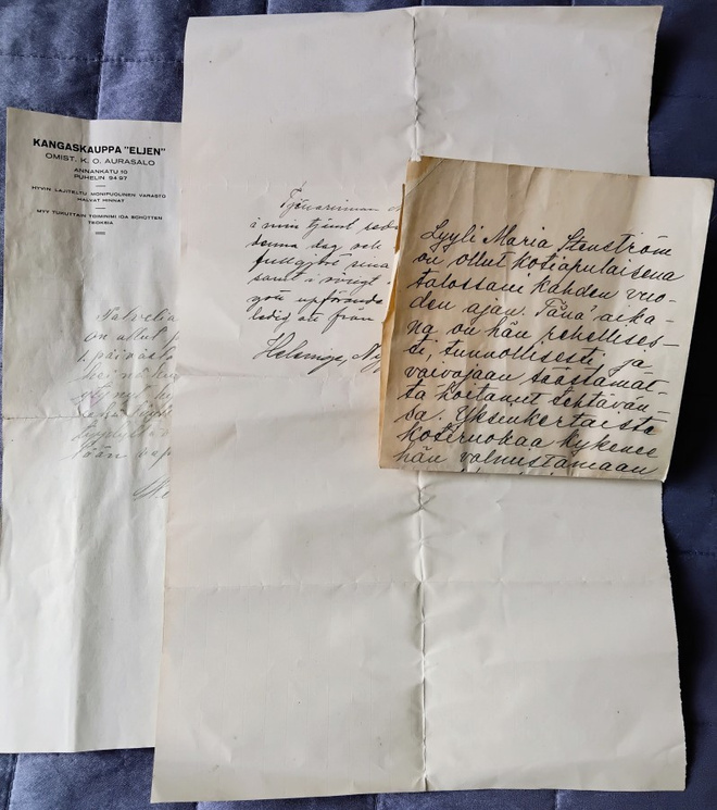 Kolme työtodistusta v.1926, 1928 ja 1930