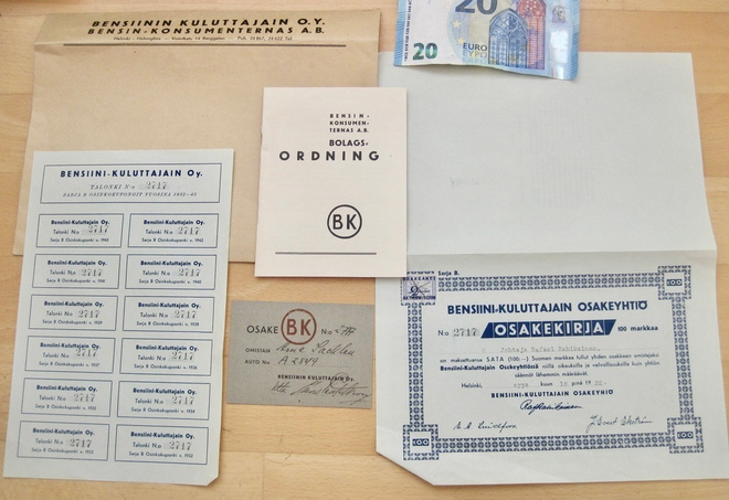 VANHA Osakekirja Talongit ym Bensiini-Kuluttajain Oy 1932