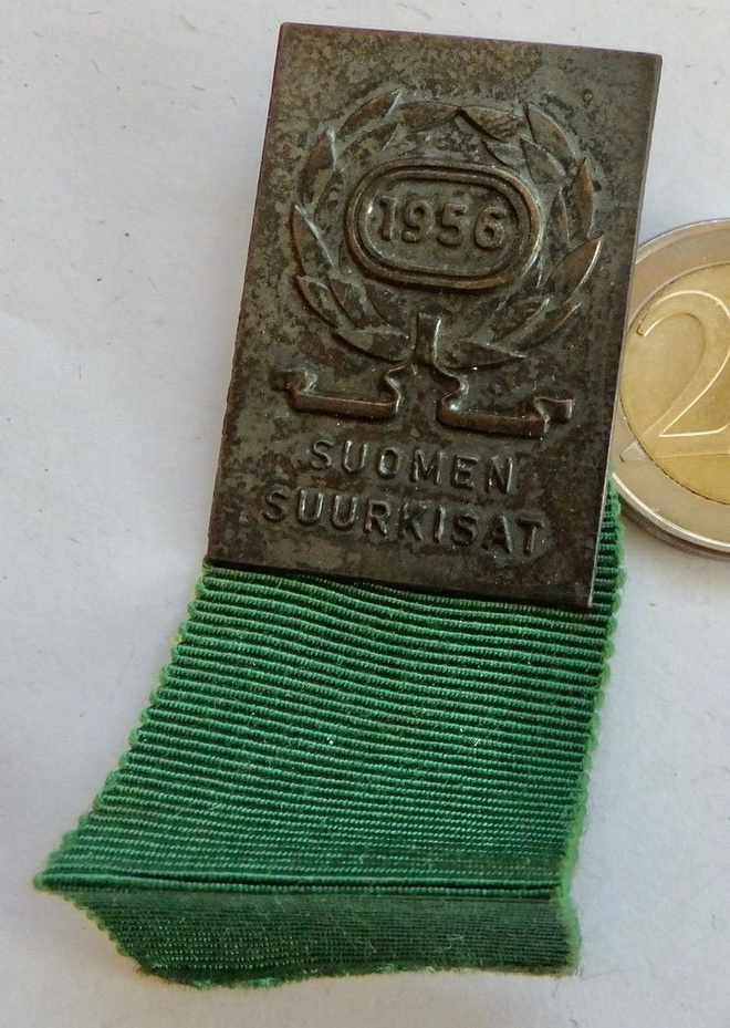 VANHA Osanottajamerkki Suumen Suurkisat 1956