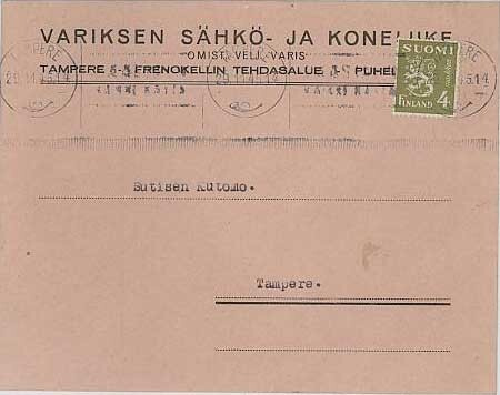 1945 M30 4 mk paikalliskirje TAMPERE