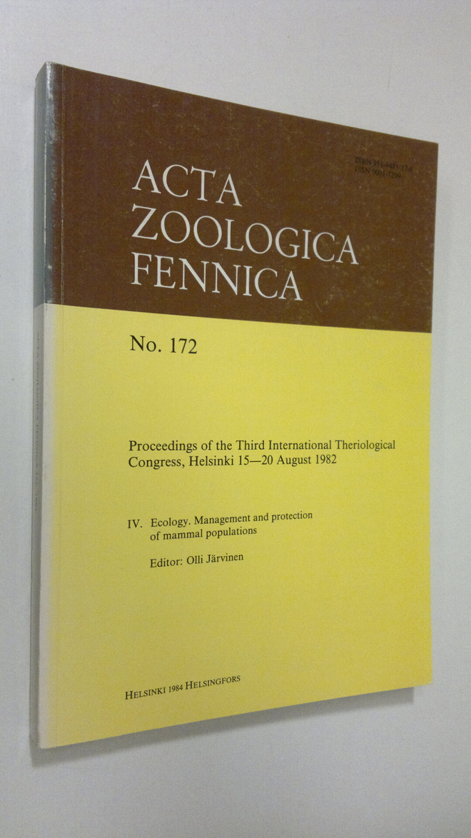 Acta Zoologica Fennica 172 1984 : Proceedings of the thir...