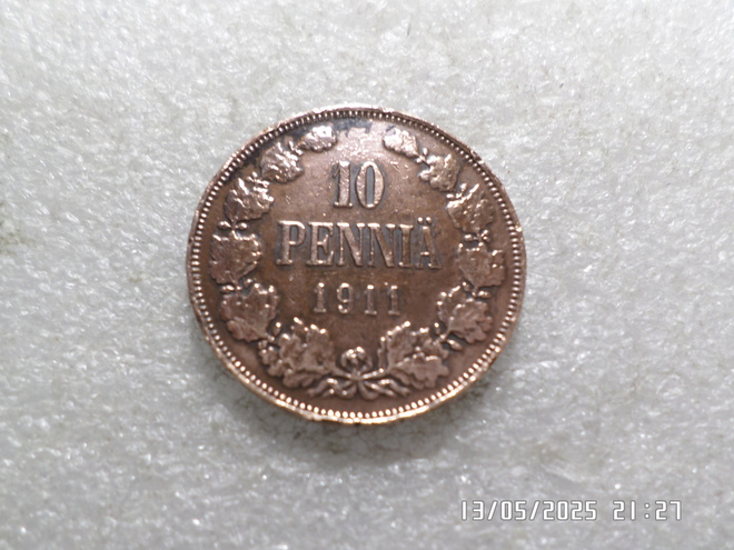 10  Penniä  1911  hienokuntoinen  kl   8