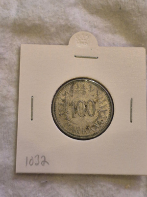 Hopearaha 100 markkaa 1957, Suomi, 5,2 g Ag500
