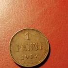 *Suomi *  1 penniä  *1907  *   Copper/Kupari *1+/EF - pikkukuva 1