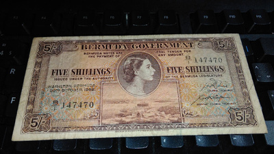 Bermuda 5 Shillings 1952 F+