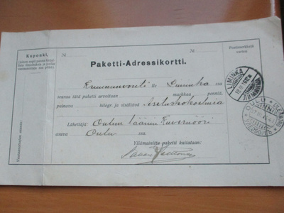 1916 Oulun läänin kuvernööri vapaapaketti  kruununvoudille