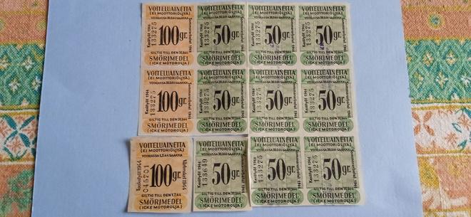 Voiteluainetta säännöstelykuponki vuodelta 1944
