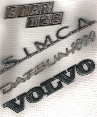 Simca, Fiat 128, Datsun 1600 ja Volvo, nimilistat.