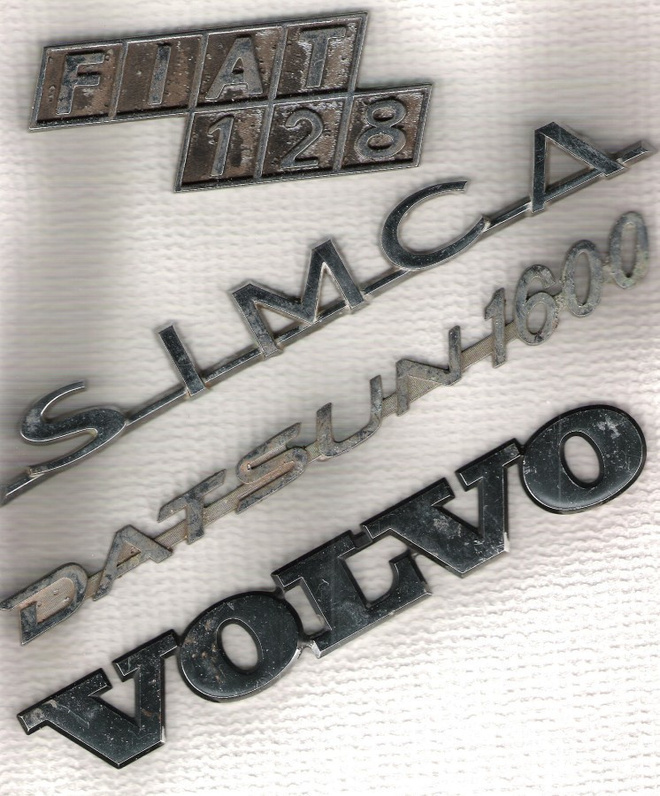 Simca, Fiat 128, Datsun 1600 ja Volvo, nimilistat.