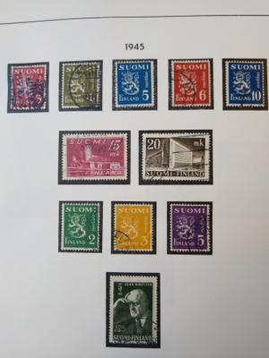 1945 Suomi postimerkki 11 kpl