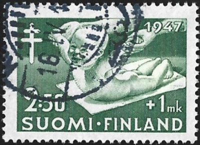 1947 Tuberkuloosi merkki 2:50 + 1 mk leimattu LaPe 336