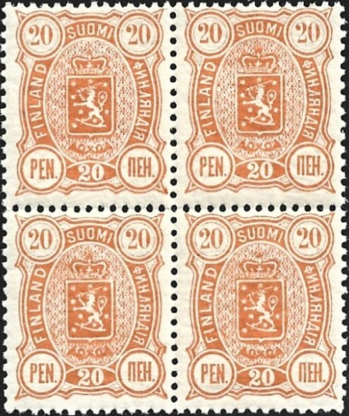 1889 Vaakunamerkit  20 p  keltainen  NELILÖ ** LaPe 30 B