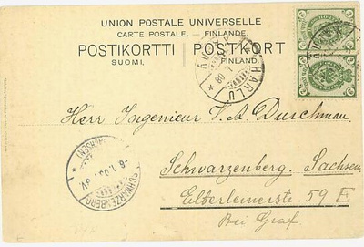 1908 2 kop pari pystyj. postikortti Saksaan
