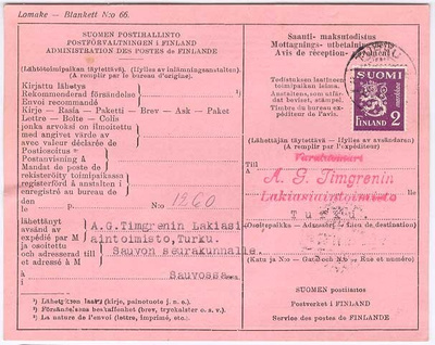M30 1932 2mk lila vastaanottotodistuksella