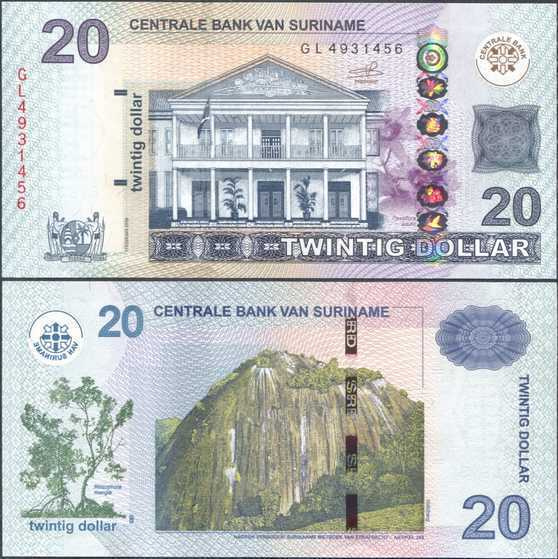 Surinam Suriname 20 Dollar 2019 (P-164c) UNC