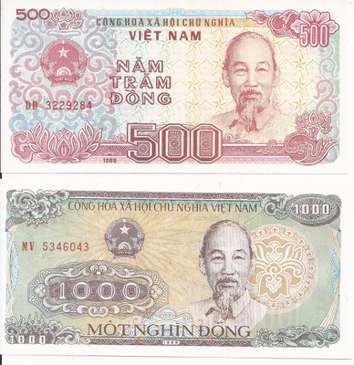 Vietnam 500 ja 1000 dongia