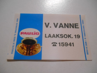 TT Etiketti Paulig V.Vanne Laaksonk. 19