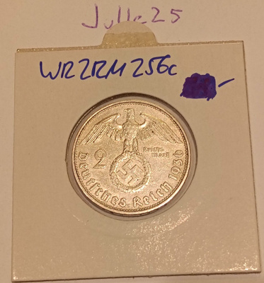 2 Reichsmark 1936 D natsisaksa hopeaa