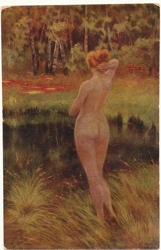 E HENSCHEL - Alaston metsälammella - vanha kortti