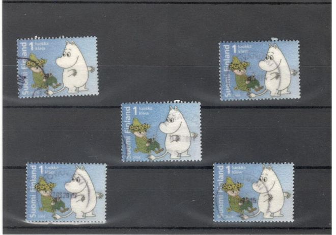 Muumipeikko 5 kpl v.2004 (LaPe 1706) ns. nukka/samettimuumi