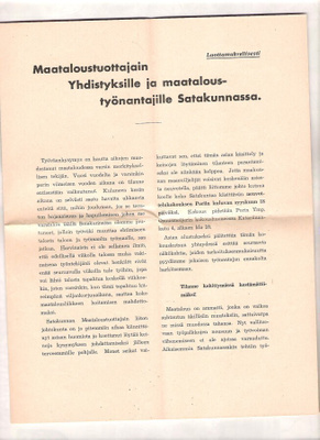 Maataloustuottajat, Luottamuksellisesti, 1937.