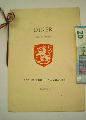 VANHA Menu Suomen Edustusto Illallinen 7.2.1918 KOMEA