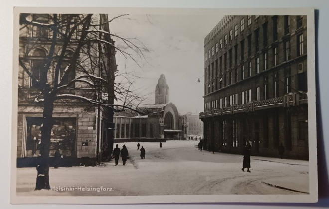 Helsinki, näkymä Rautatieasemalle, talvikuva, p. 1928