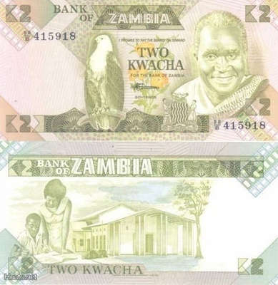 (B0201) ZAMBIA, 1980-1988 (ND). 2 Kwacha. P-24c. UNC
